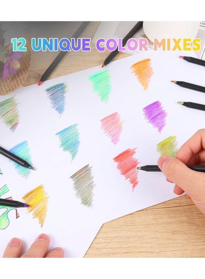 أقلام تلوين بألوان قوس قزح، ١٢ لونًا، مناسبة للأولاد والبنات، أقلام تلوين خشبية سوداء متعددة الألوان، كمية كبيرة للتلوين والرسم والتخطيط. - Image 4